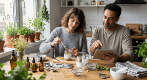 Gyógynövények otthon tanfolyam: két felnőtt gyógynövényes készítményt készít